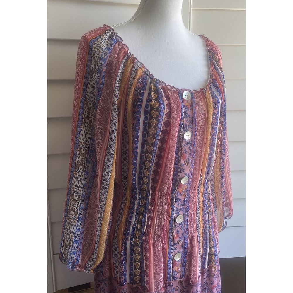 ANTHROPOLOGIE Fig & Flower Sheer Floral Maxi Dress Boho Patchwork Tiered XL - Picture 2 of 11
